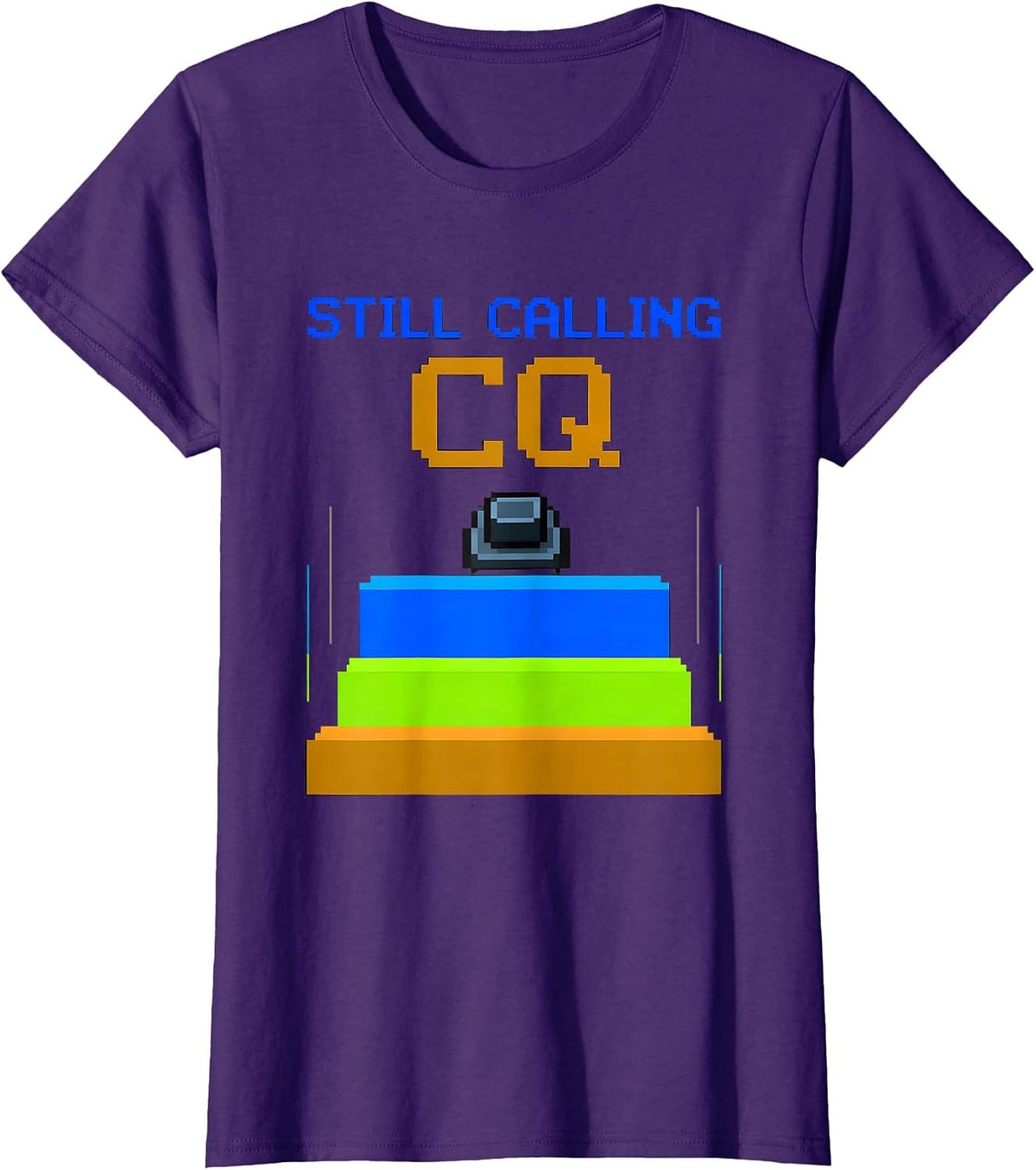 Women's Still Calling CQ Funny Ham Radio Operator Pixel Art T-Shirt - Purple