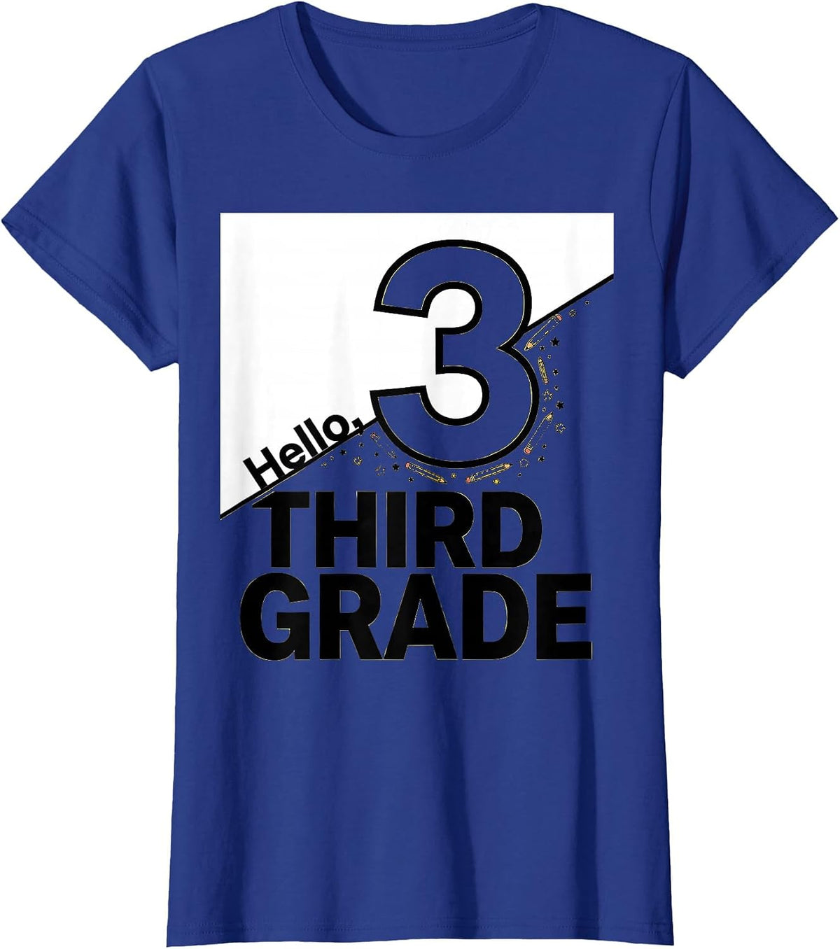 Women's Hello, Third Grade Playful Teacher Back to School T-Shirt - Royal Blue