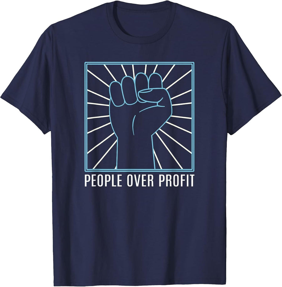 People Over Profit Raised Fist T-Shirt - Navy Blue