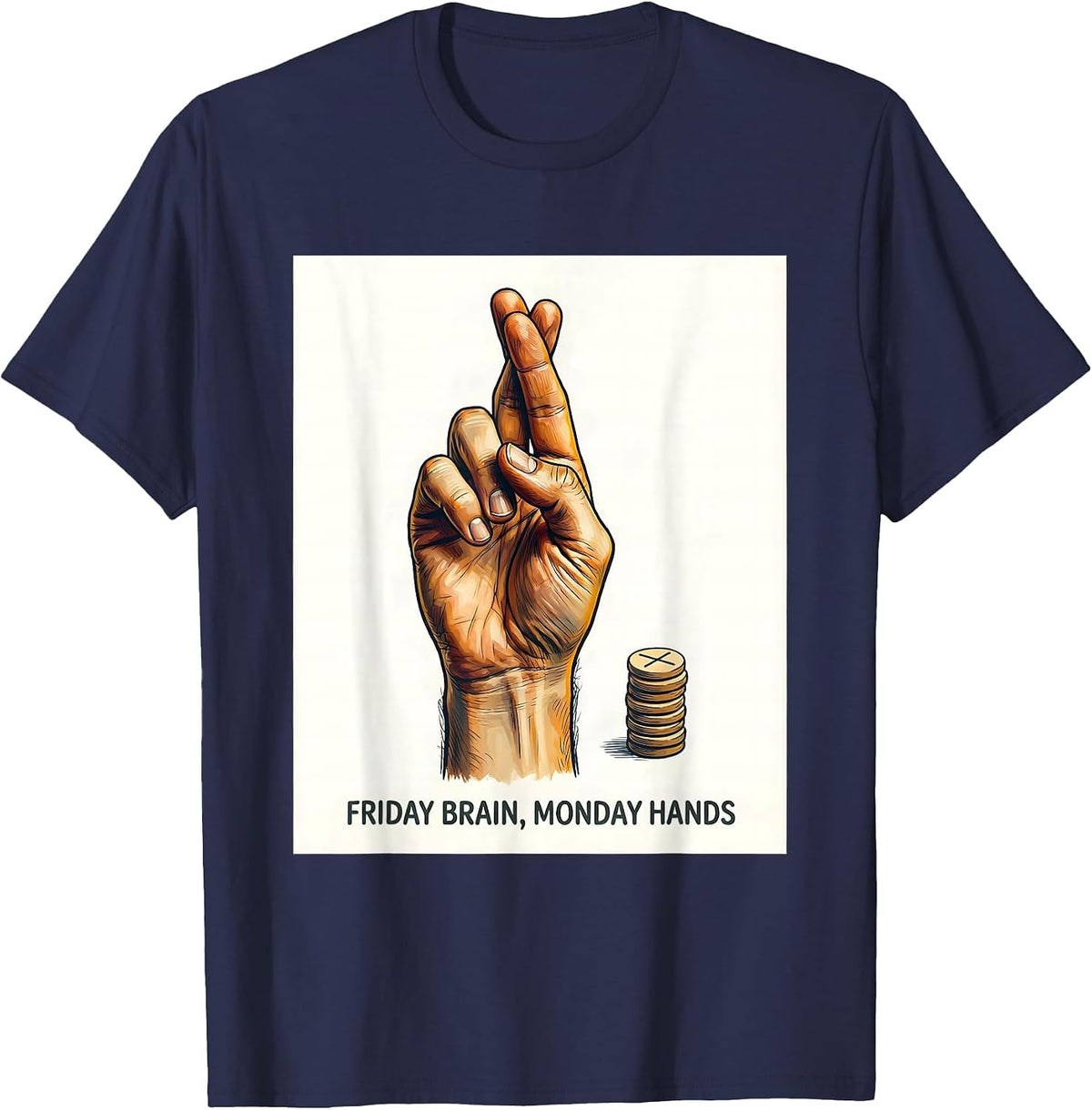 Men's Friday Brain Monday Hands ASL Teacher Deaf Awareness T-Shirt - Navy Blue