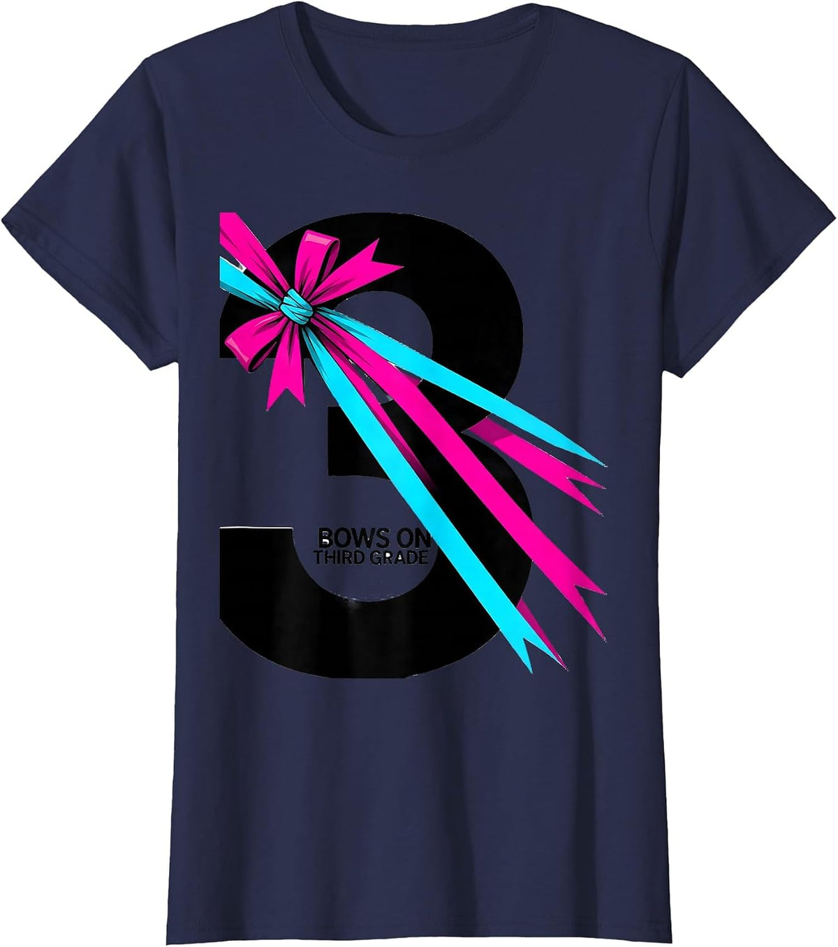 Women's Bows On Third Grade Coquette Bow Back to School Third Grade T-Shirt - Navy Blue
