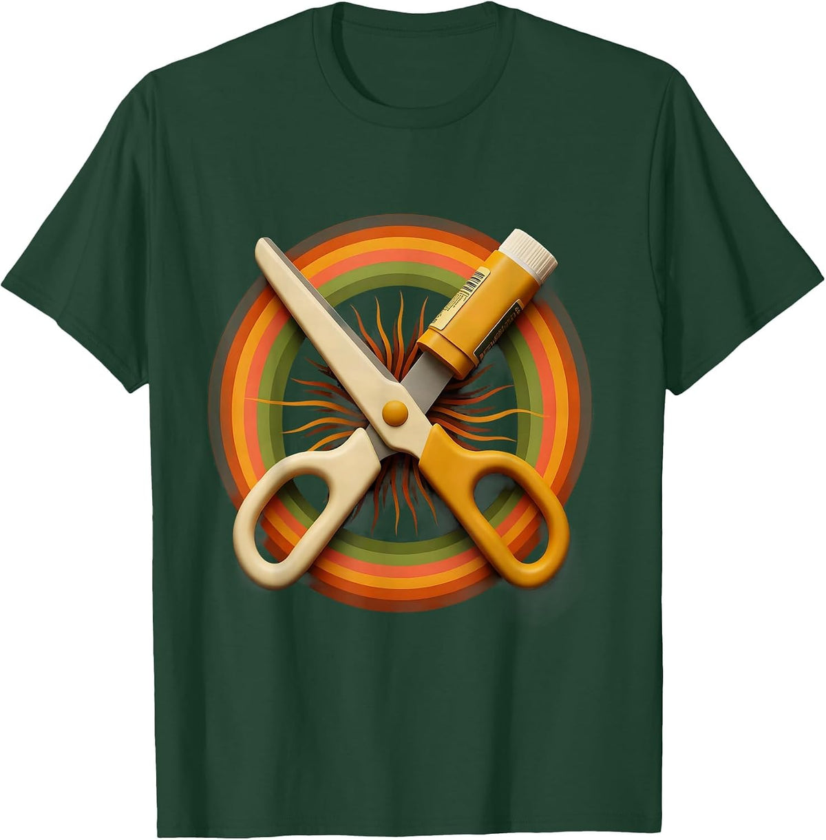 First Grade Teacher Scissors and Glue Graphic T-Shirt - Dark Green