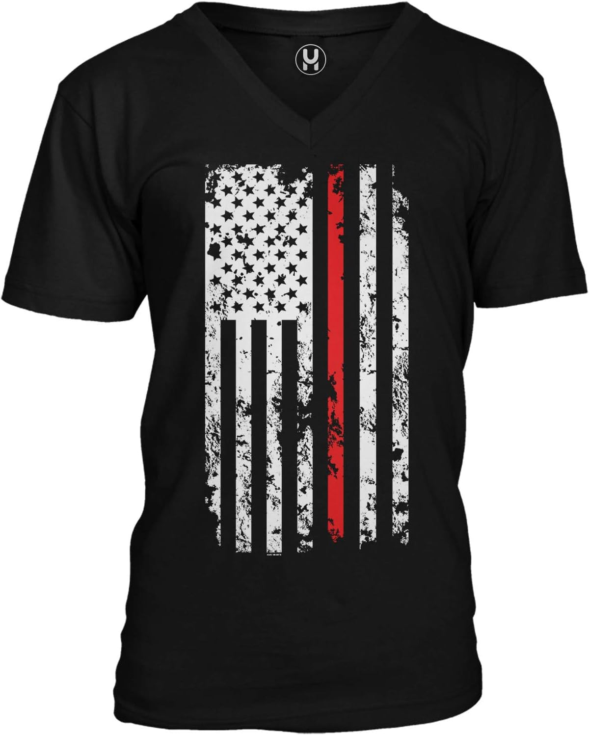 Red Line American Flag - Firefighter Support Unisex V-Neck T-Shirt - Black
