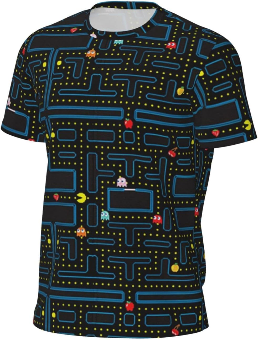 Blue Men's Short Sleeve Mesh Crew Neck T Shirt Athletic Running Gym Tee - Retro Video Game Pattern