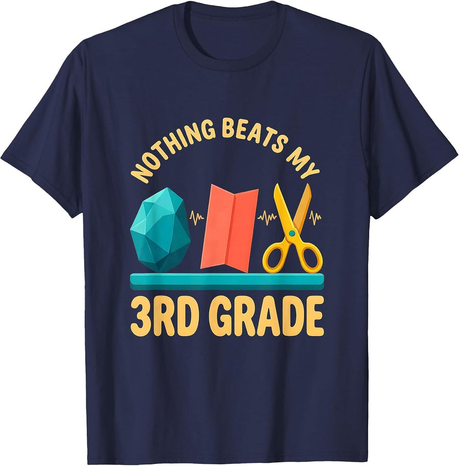 Nothing Beats My 3rd Grade Funny Back to School Book Lover T-Shirt - Navy Blue