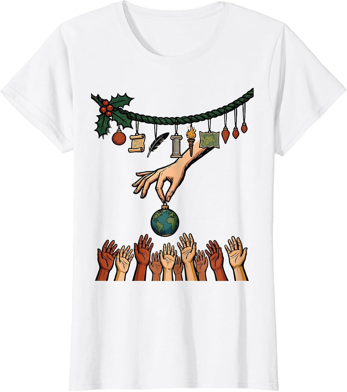 Teacher History Ornament 12 Days Of Christmas Countdown T-Shirt - White