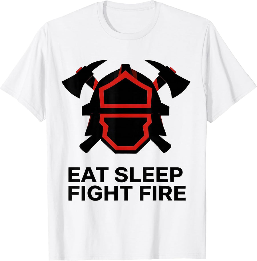 Men's Eat Sleep Fight Fire Firefighter Design T-Shirt - White