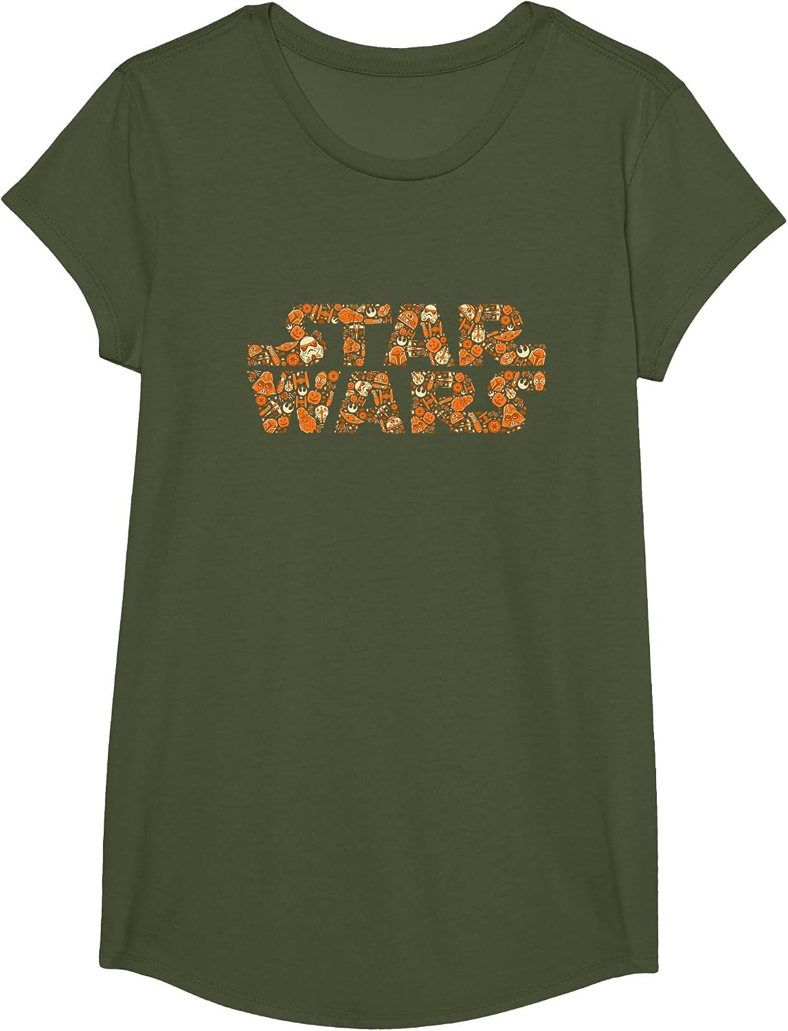 Star Wars Pumpkins in the Galaxy Halloween Logo T-Shirt - Girls Olive Green