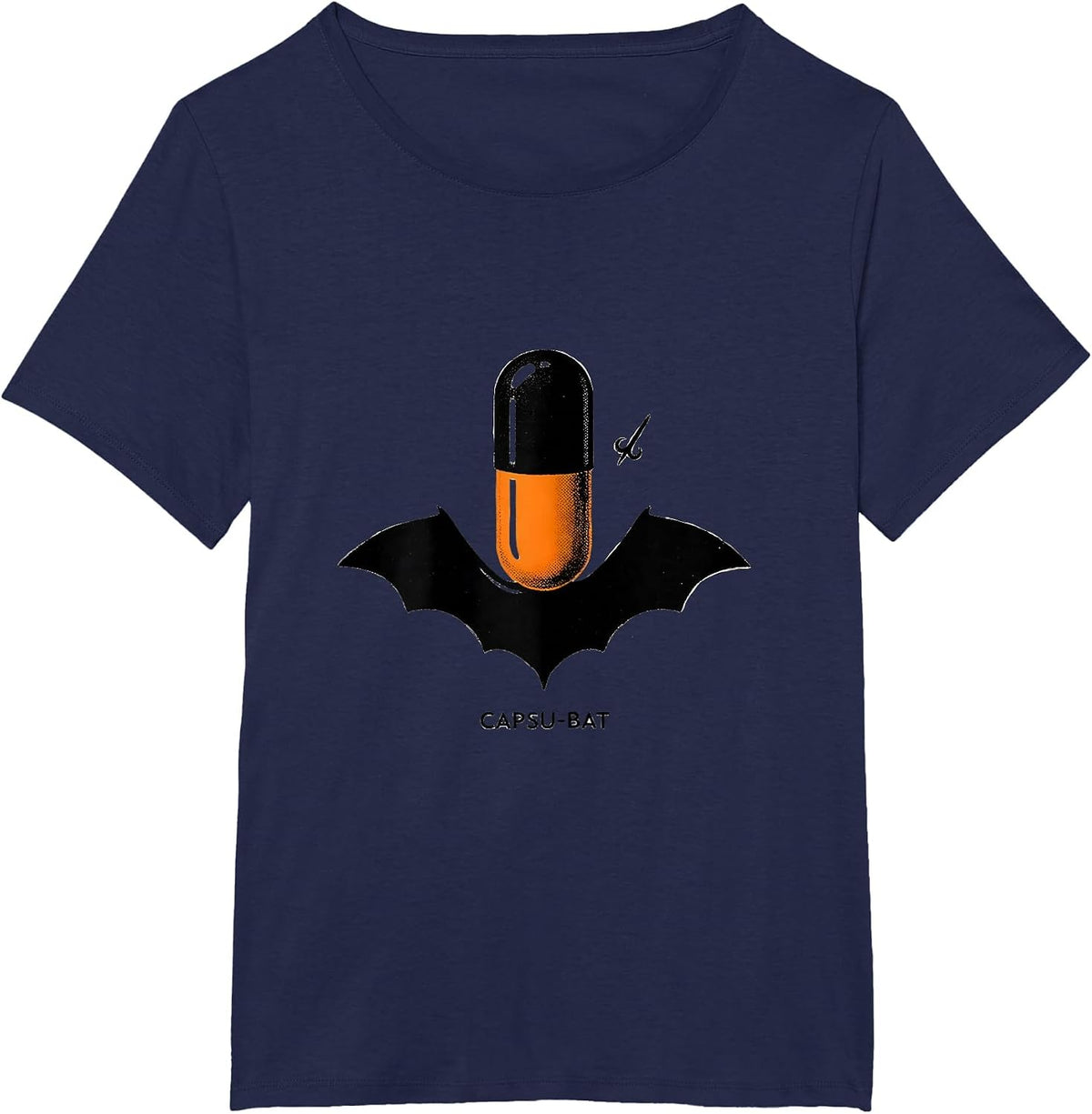 Women's Capsu-Bat Minimalist Pharmacy Halloween Pharmacist Tech Crew T-Shirt - Navy Blue