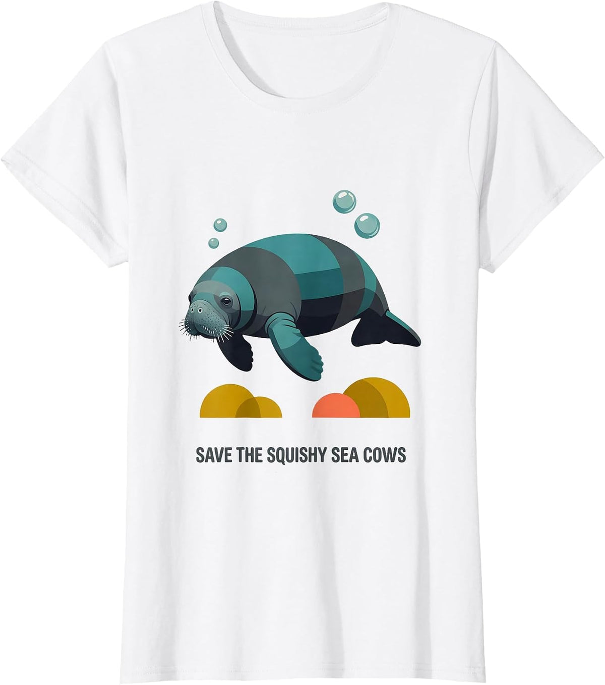 Women's Save The Squishy Sea Cows Midcentury Modern Manatee Lover T-Shirt - White