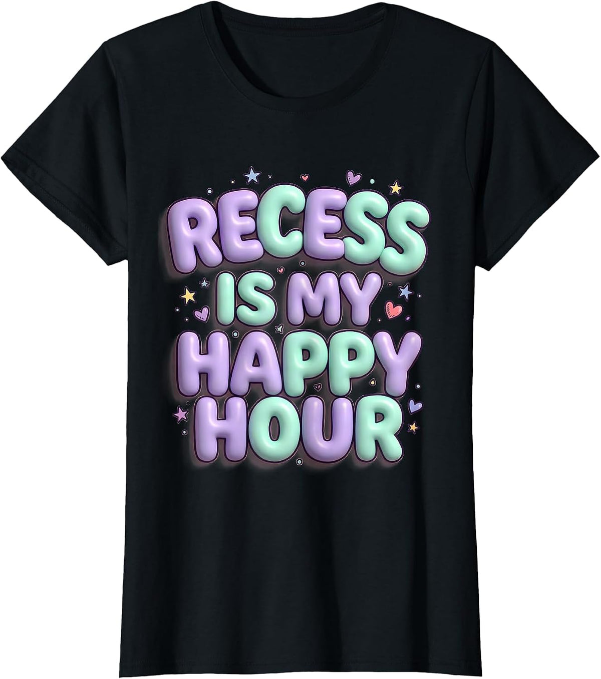 Women's Recess Is My Happy Hour Third Grade Teacher T-Shirt - Black