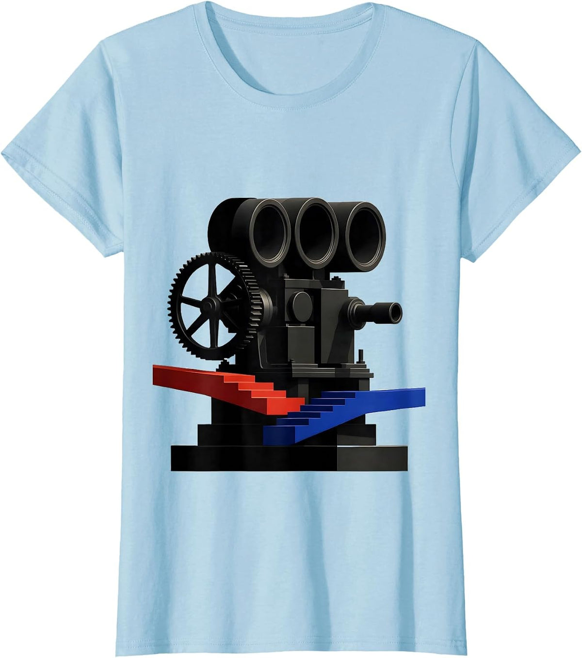 Geometric Triplex Mud Pump Bauhaus Modernist Oilfield Worker T-Shirt - Baby Blue