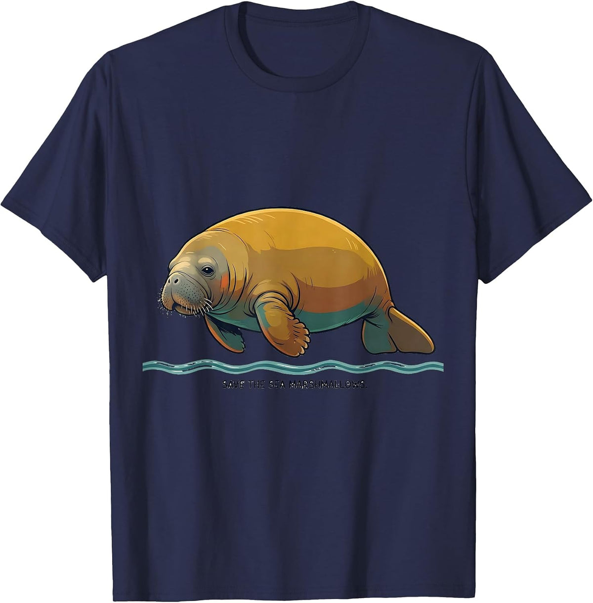 Men's Save The Sea Marshmallows Funny Manatee Sea Cow Wildlife T-Shirt - Navy Blue