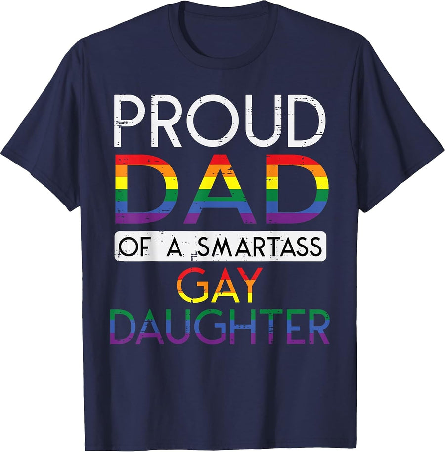 Proud Dad of A Gay Daughter Straight Ally LGBTQ Pride Month T-Shirt - Navy Blue