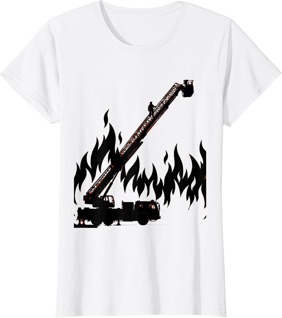 Aerial Ladder Firefighter Blaze Graphic Tee T-Shirt - White