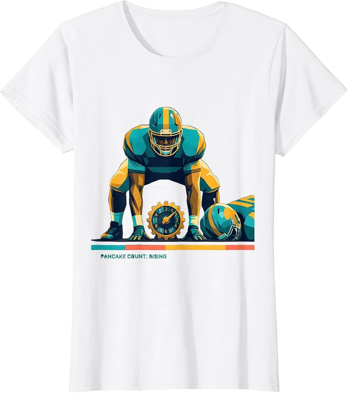 Women's Pancake Count: Rising Flat Vector Football Lineman Humor T-Shirt - White