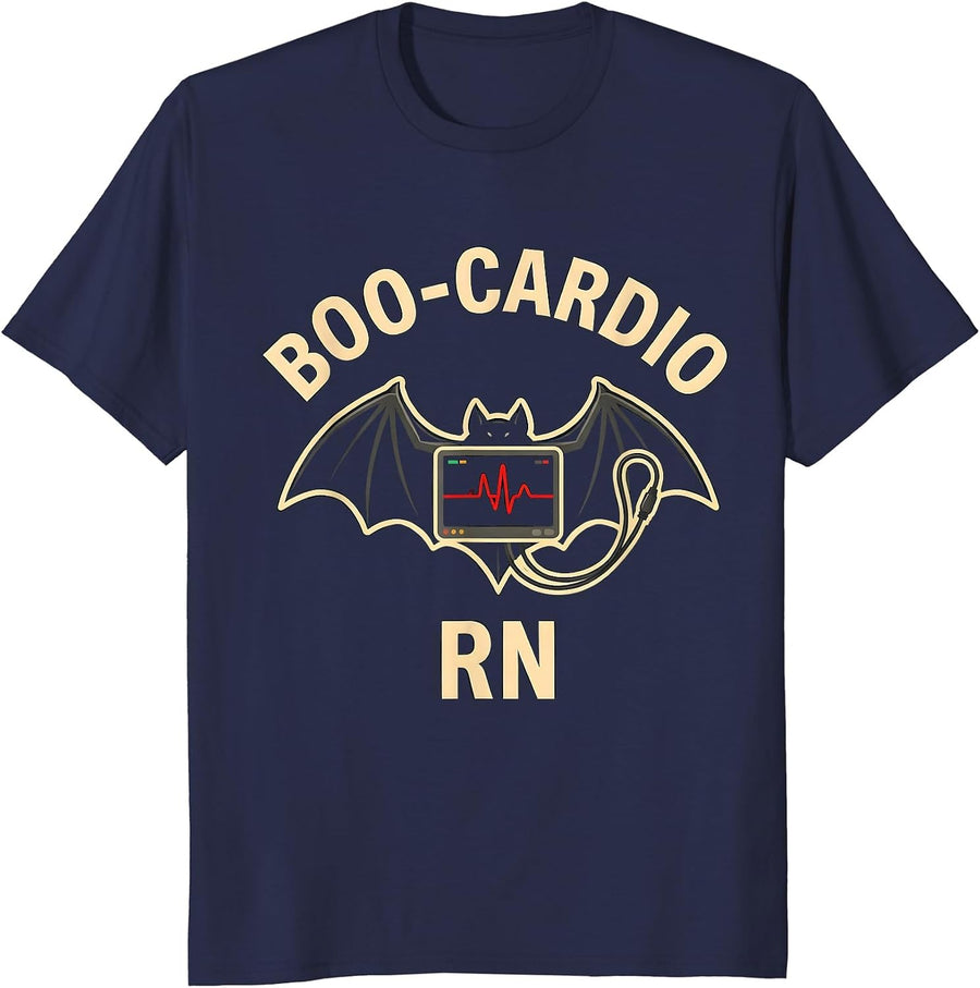 Boo-Cardio RN Funny Halloween Nurse Medical Humor T-Shirt - Navy Blue