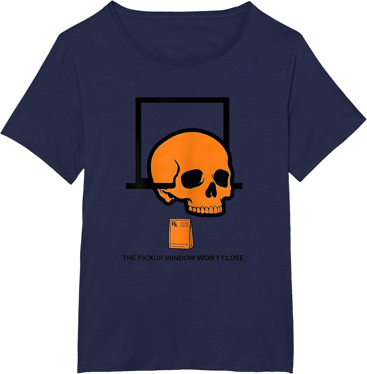Women's The Pickup Window Won't Close Funny Pharmacy Tech Halloween T-Shirt - Navy Blue
