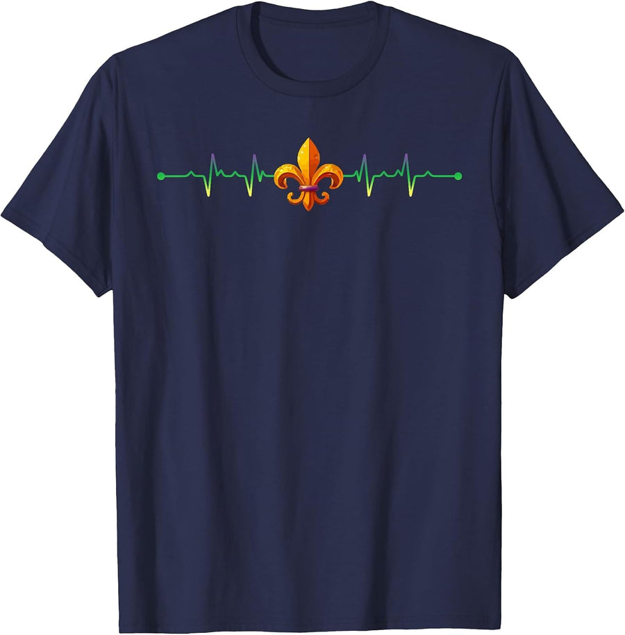 Mardi Gras Carnival Heartbeat New Orleans Festival Parade T-Shirt - Navy Blue