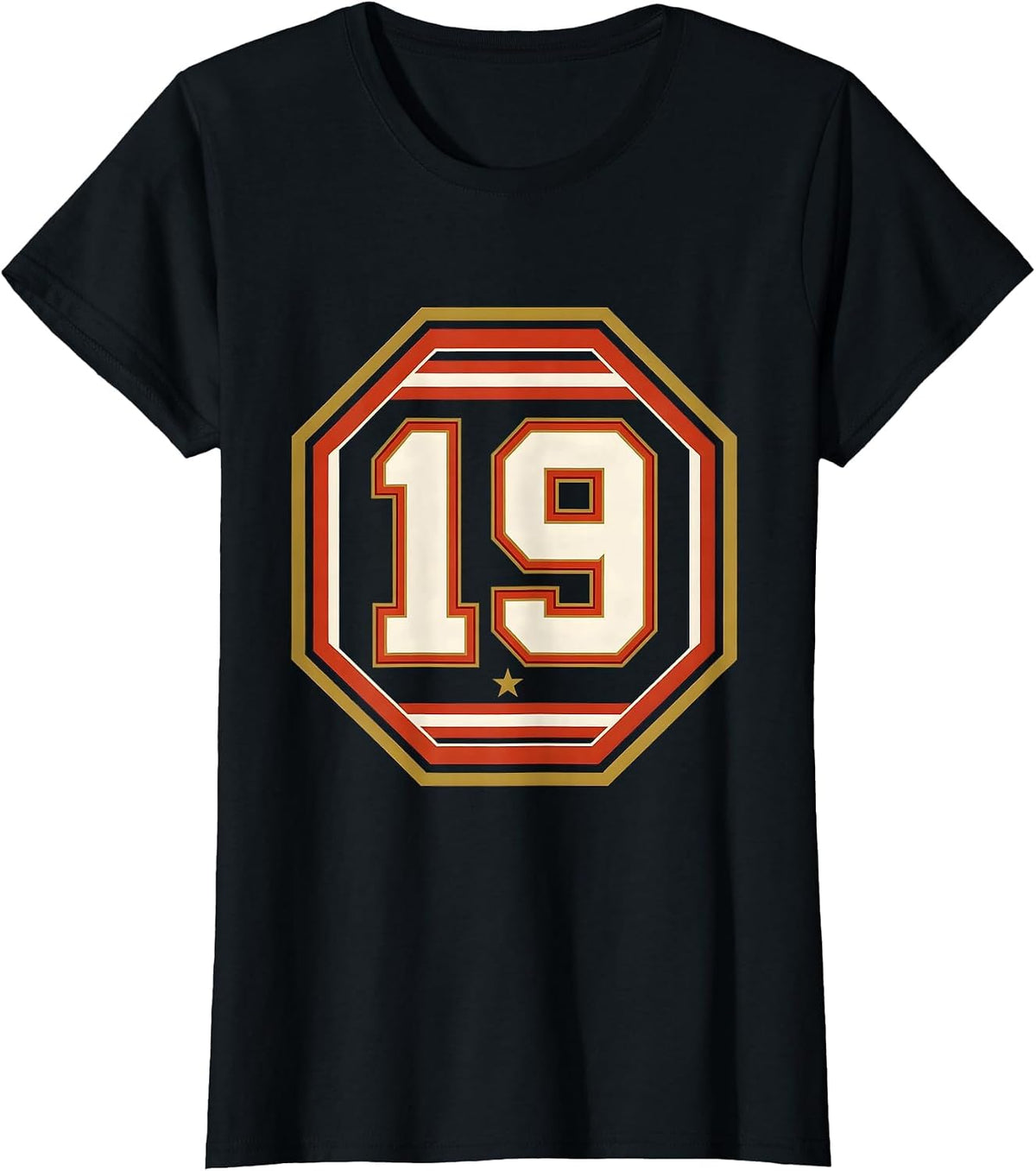 19 Oversized Block Varsity Number Sports Memorial T-Shirt - Black