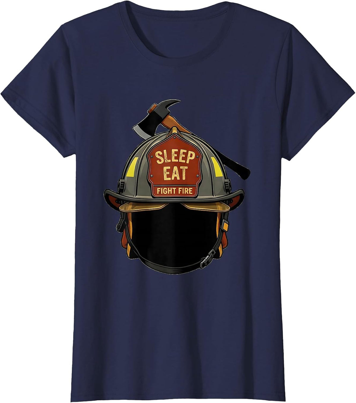 Women's Sleep Eat Fight Fire Firefighter Design T-Shirt - Navy Blue