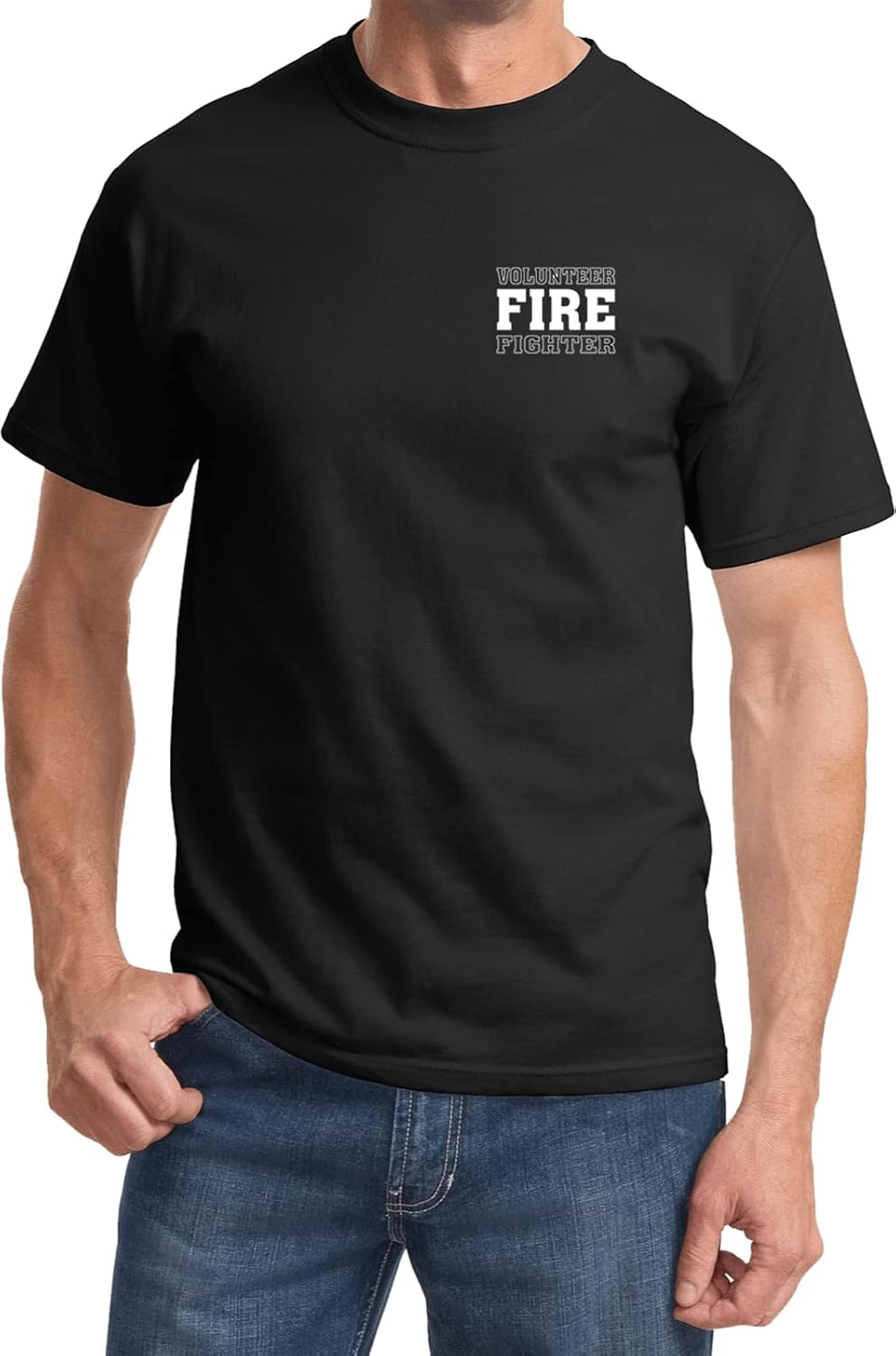 Buy Cool Shirts Volunteer Firefighter Chest Print T-Shirt - Black