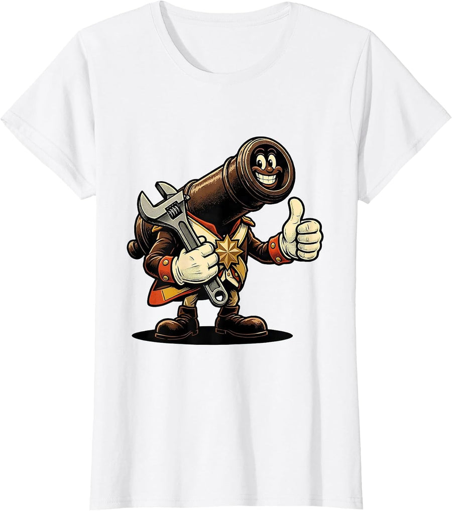 Women's Valley Forge Automotive Wrench and Cannon Graphic T-Shirt - White
