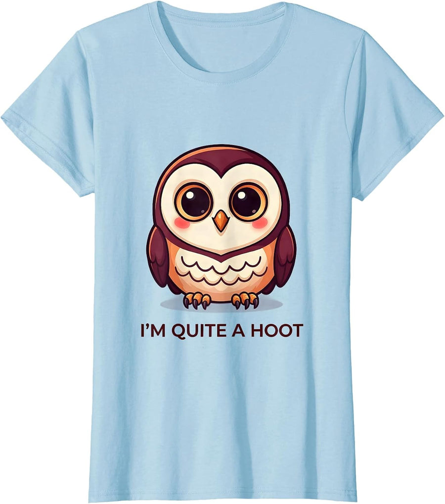 Women's I'm Quite A Hoot Cute Kawaii Owl Lover Bird Humor T-Shirt - Baby Blue
