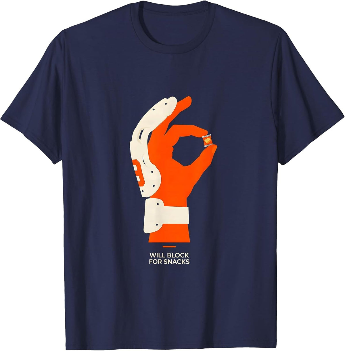 Will Block For Snacks Funny Football Lineman Offensive Line T-Shirt - Navy Blue