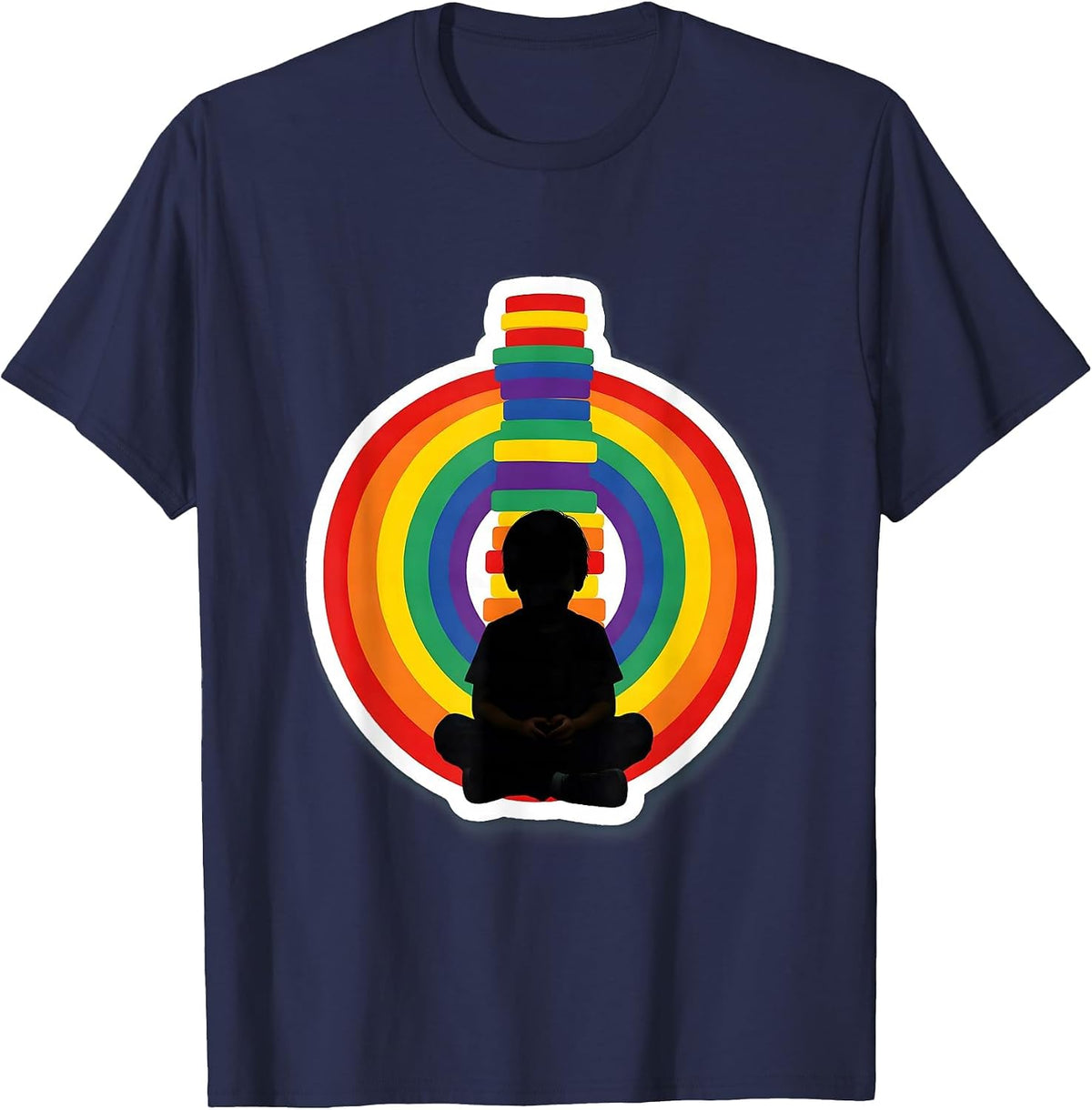 Autism Awareness Colorful Tower Builder Design T-Shirt - Navy Blue