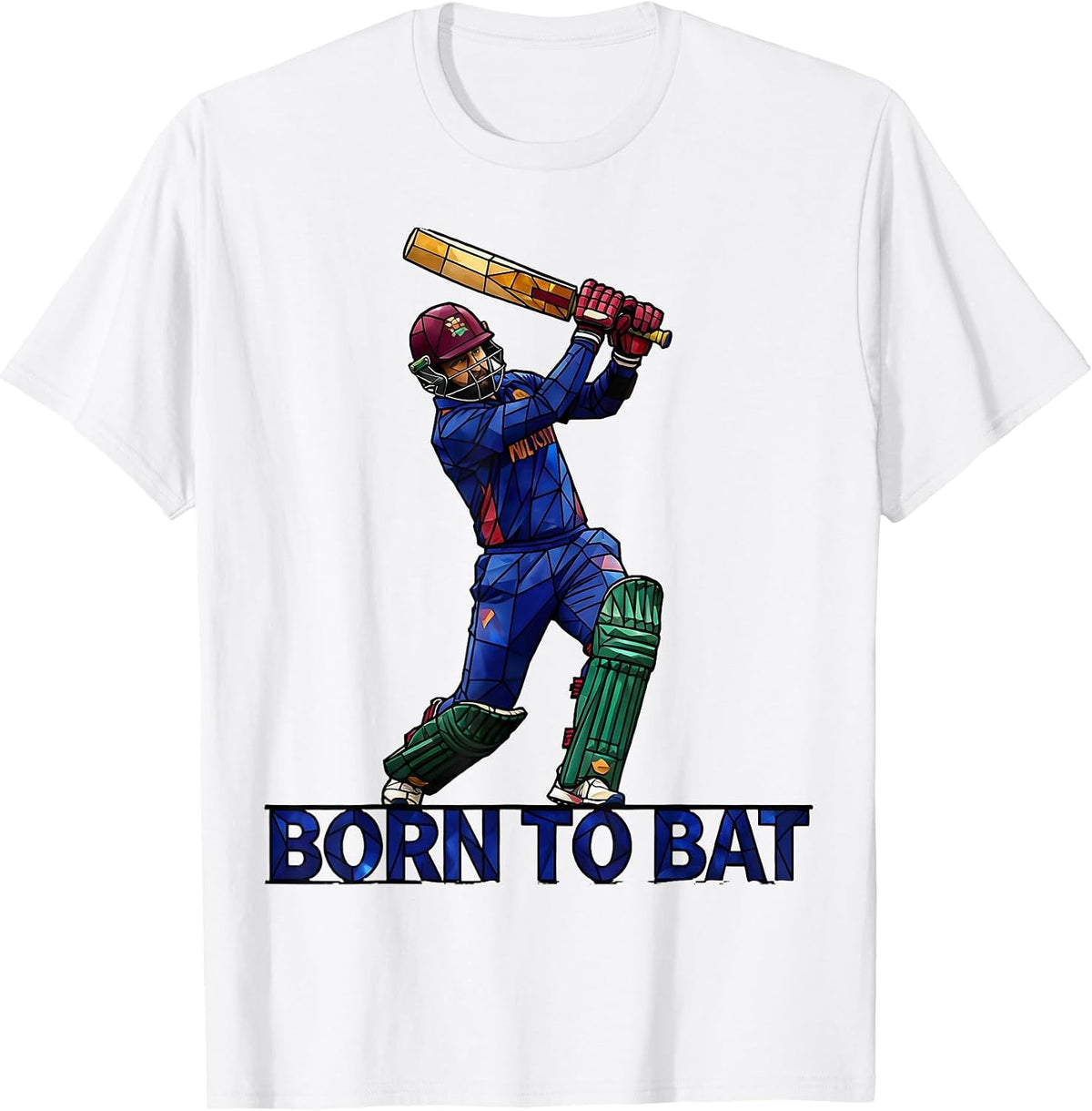 Men's Born to Bat Cricket Life Inspirational Design T-Shirt - White