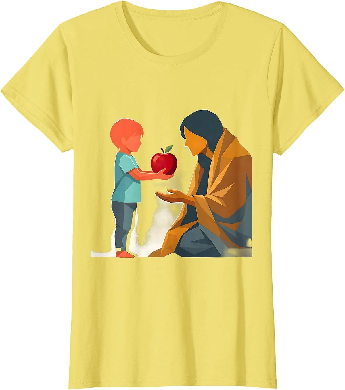 Kindness Illustration Child Offering Apple Design T-Shirt - Lemon Yellow