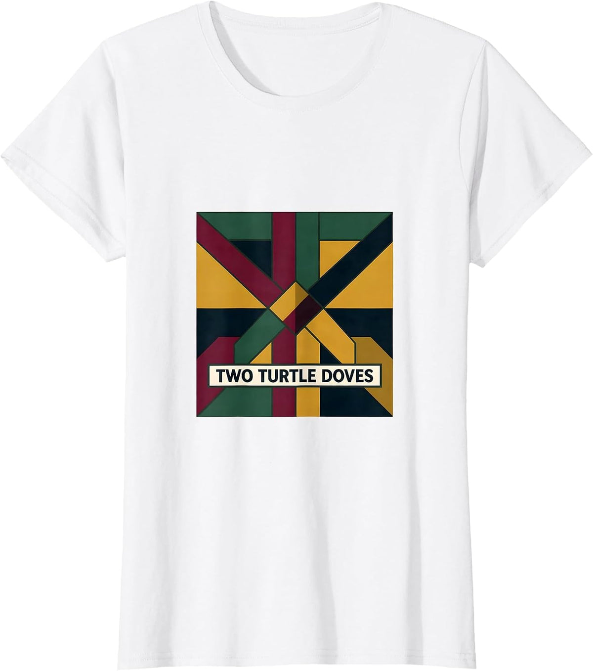 Women's Two Turtle Doves Quilt Block Patchwork Christmas Carol Song T-Shirt - White