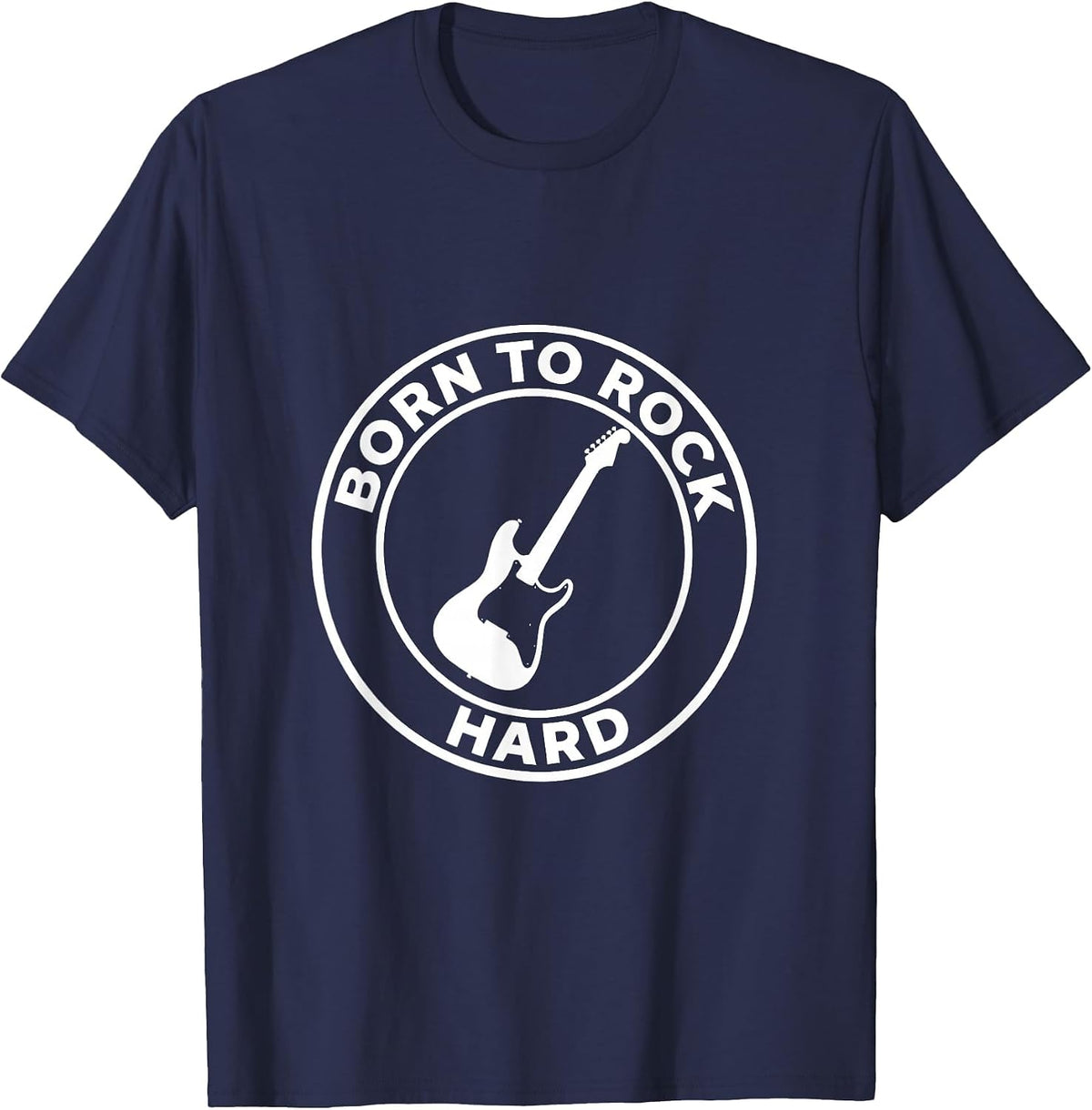 Born to Rock Hard Band Graphic Design T-Shirt - Navy Blue