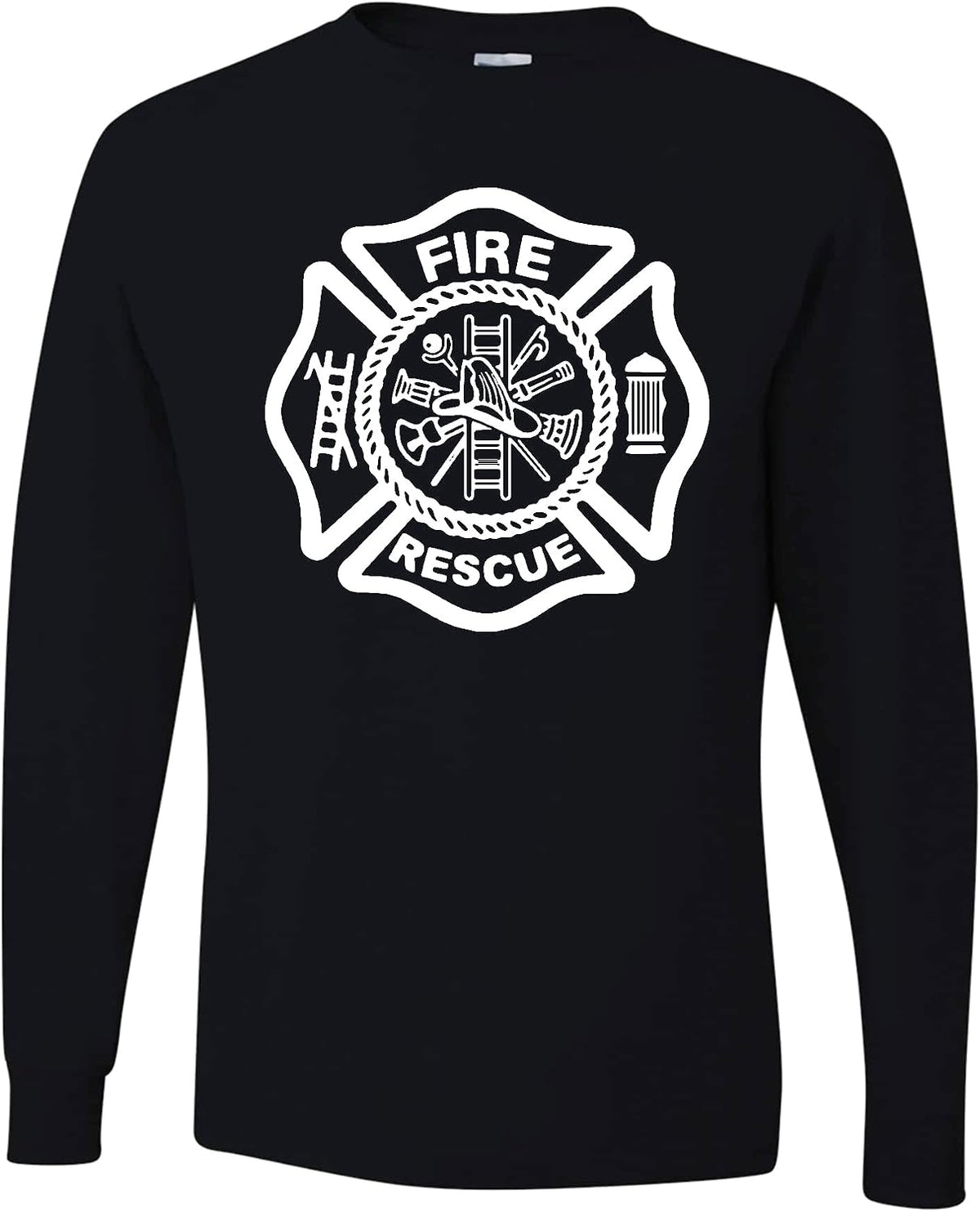 Fire Rescue Logo Firefighter Patriotic Mens Long Sleeves - Black