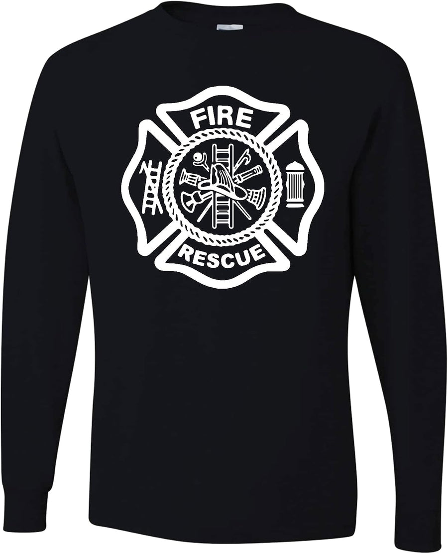 Fire Rescue Logo Firefighter Patriotic Mens Long Sleeves - Black