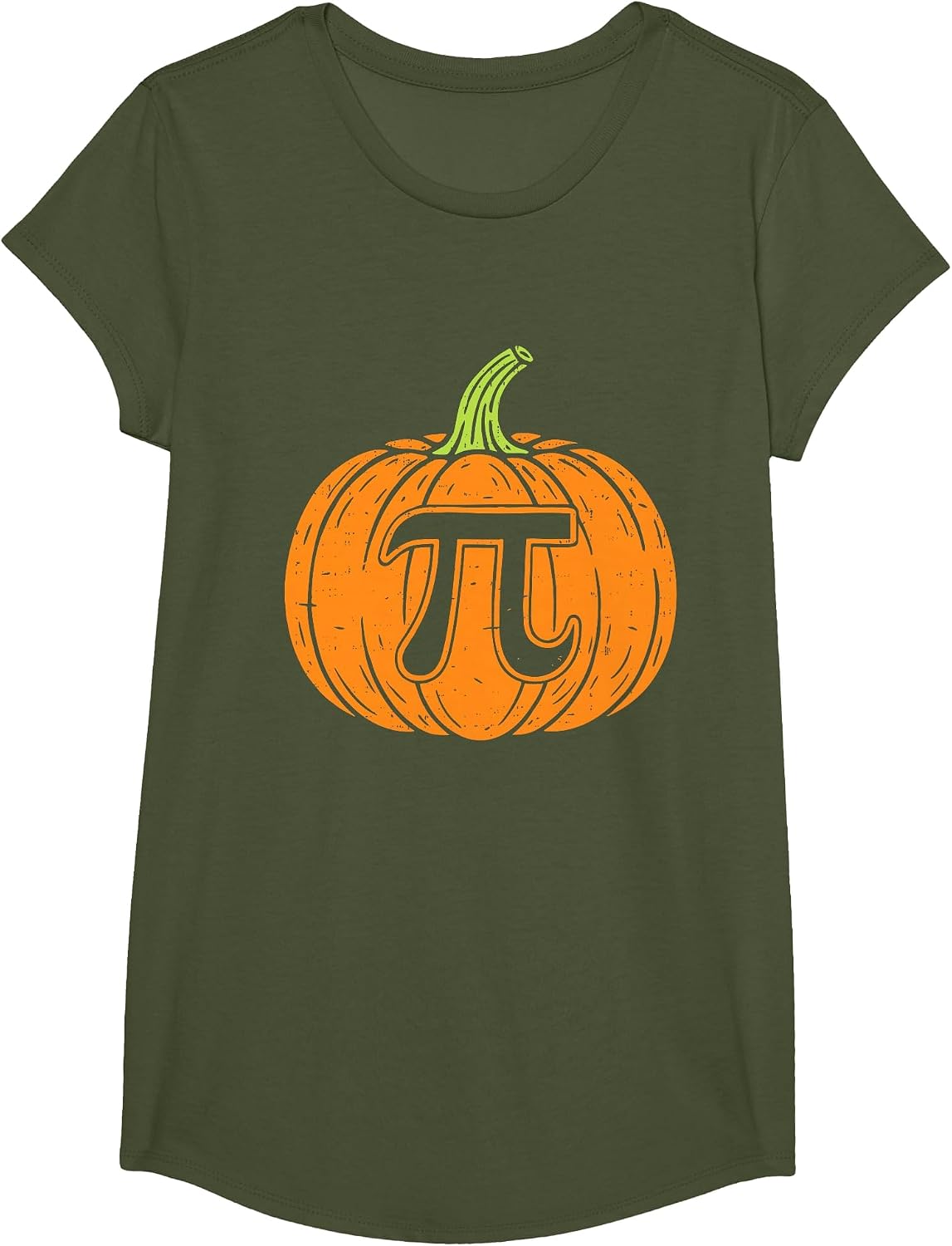 Pumpkin Pi Symbol Funny Math Nerd Spooky Halloween Pi Day T-Shirt - Girls Olive Green
