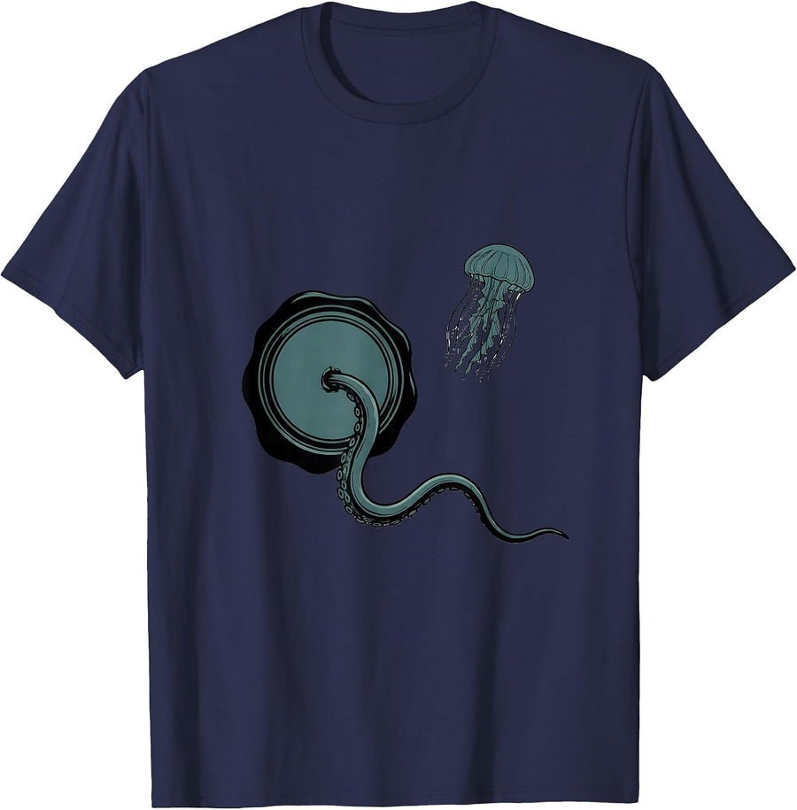 Jellyfish Seal Editorial Conceptual Ocean Animal Lover T-Shirt - Navy Blue