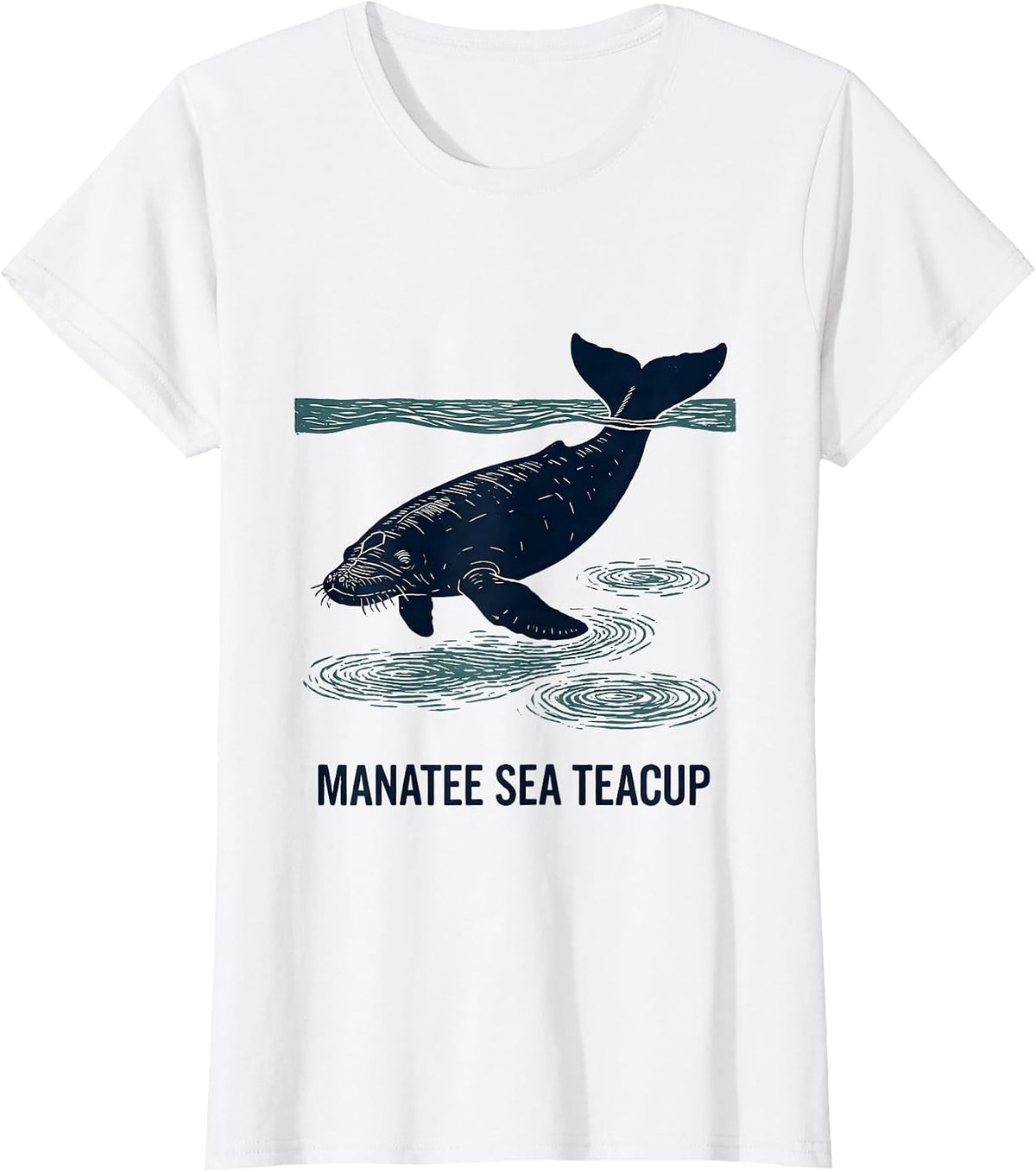 Manatee Sea Teacup Linocut Funny Sea Animal Lover T-Shirt - White