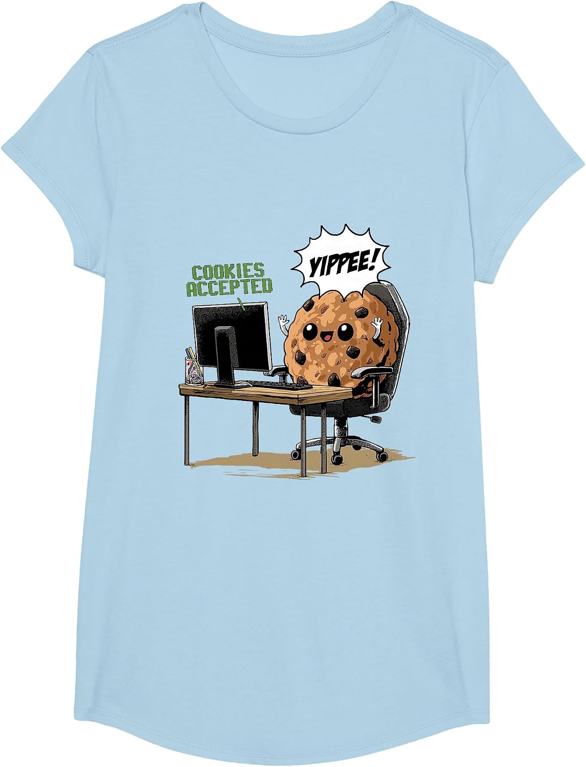 Cookies Accepted Nerd Shirt Funny Computer Internet Coder T-Shirt, Girls, Baby Blue, Small - As Pictured