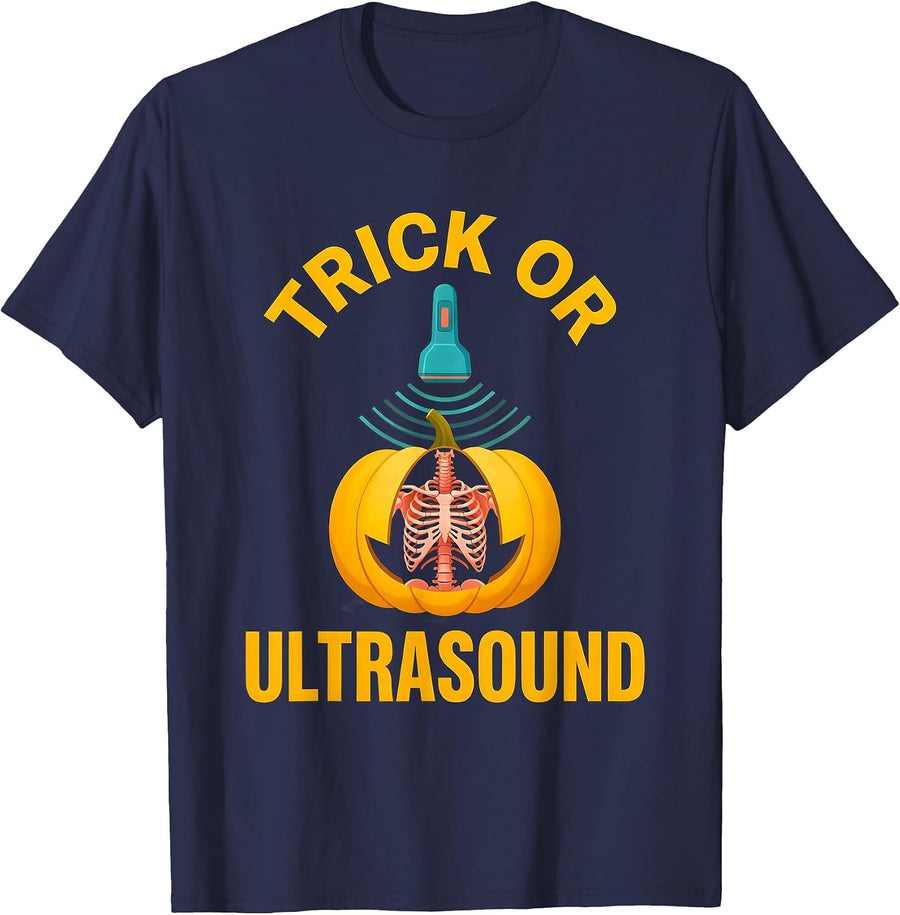 Trick Or Ultrasound Funny Radiology Tech Halloween Humor T-Shirt - Navy Blue