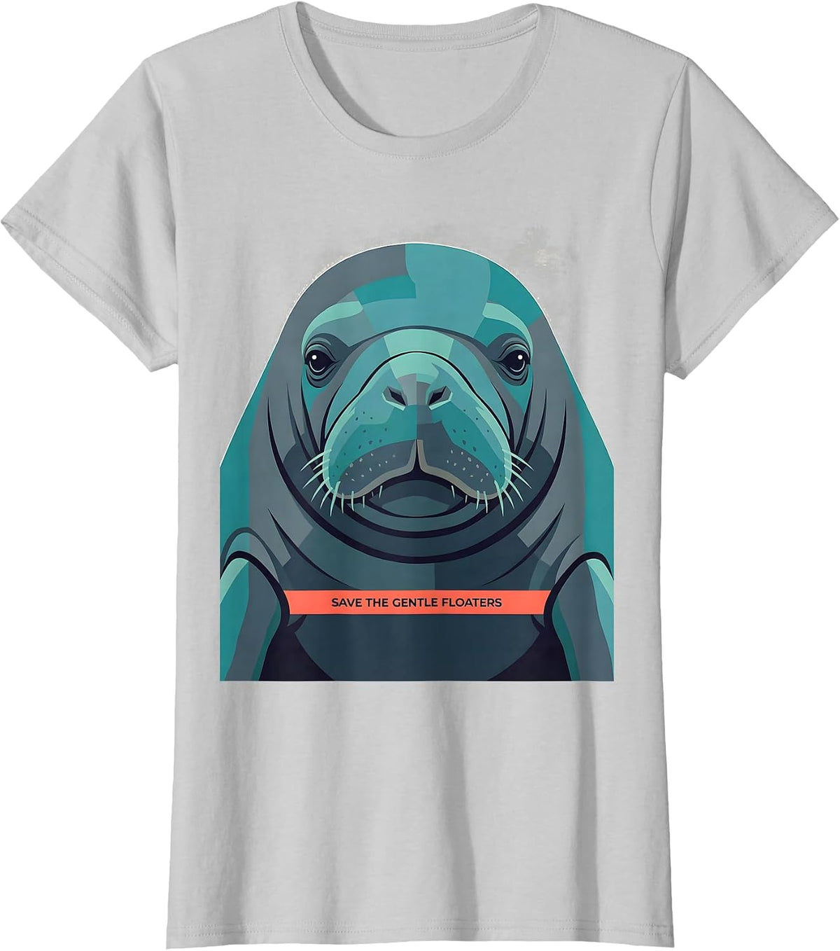 Save The Gentle Floaters Funny Manatee Lover Ocean Animal T-Shirt - Silver Grey