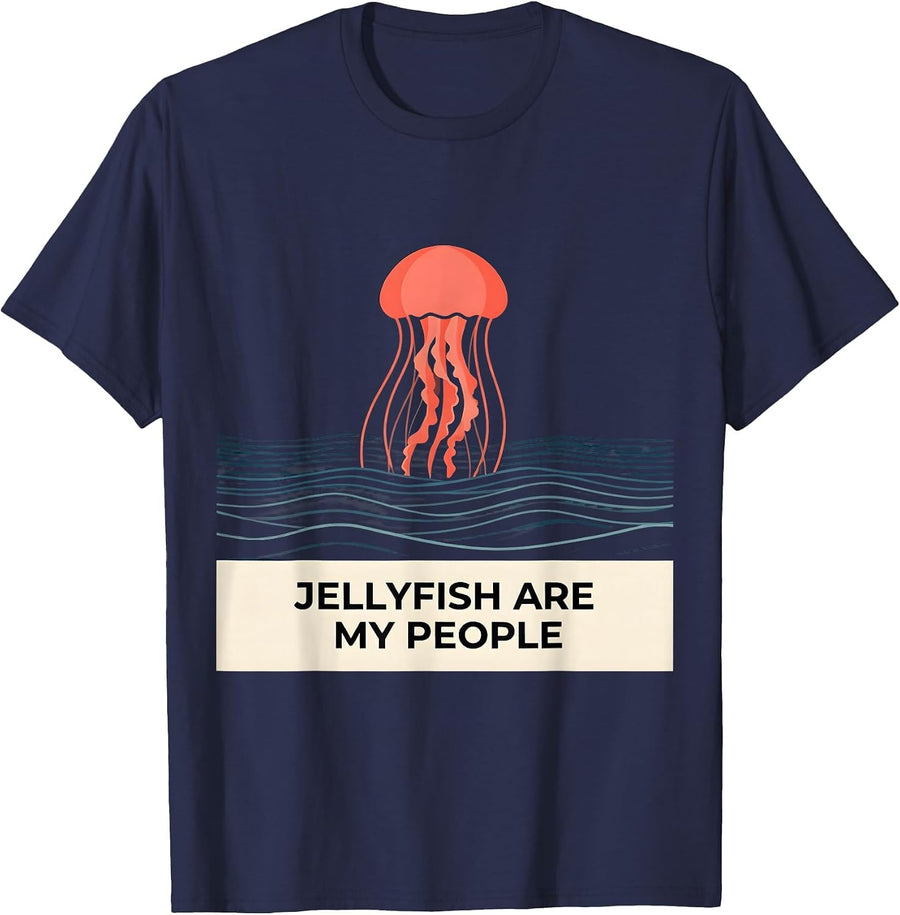 Jellyfish Are My People Ocean Lover Design T-Shirt - Navy Blue