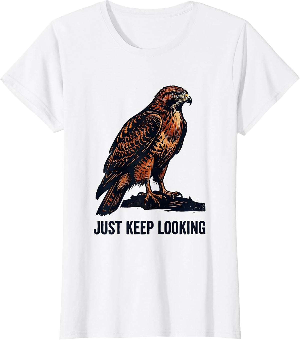 Just Keep Looking Birdwatcher Linocut Bird ID Humor T-Shirt - White