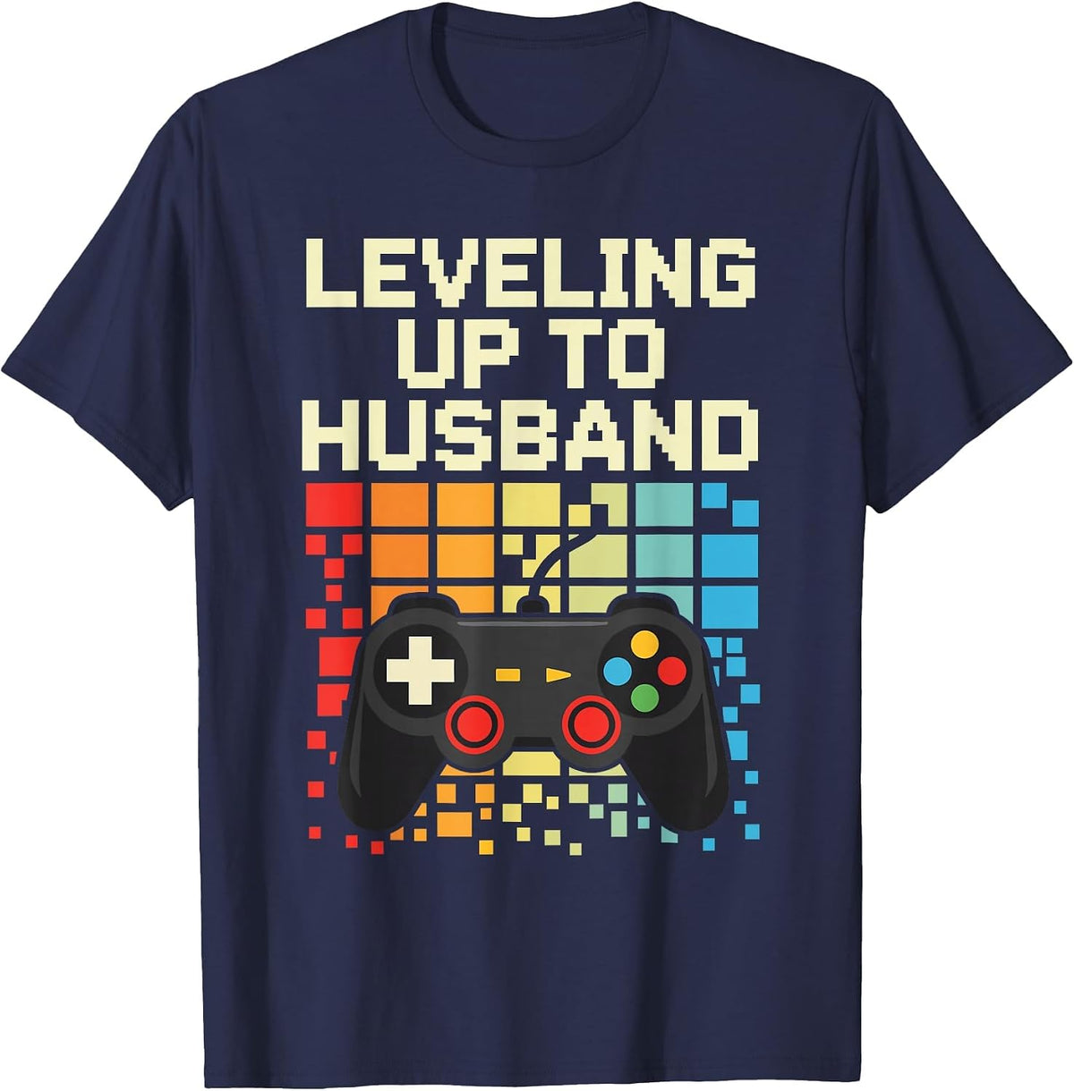 Leveling Up to Husband Funny Video Game Gamer Engagement T-Shirt - Navy Blue