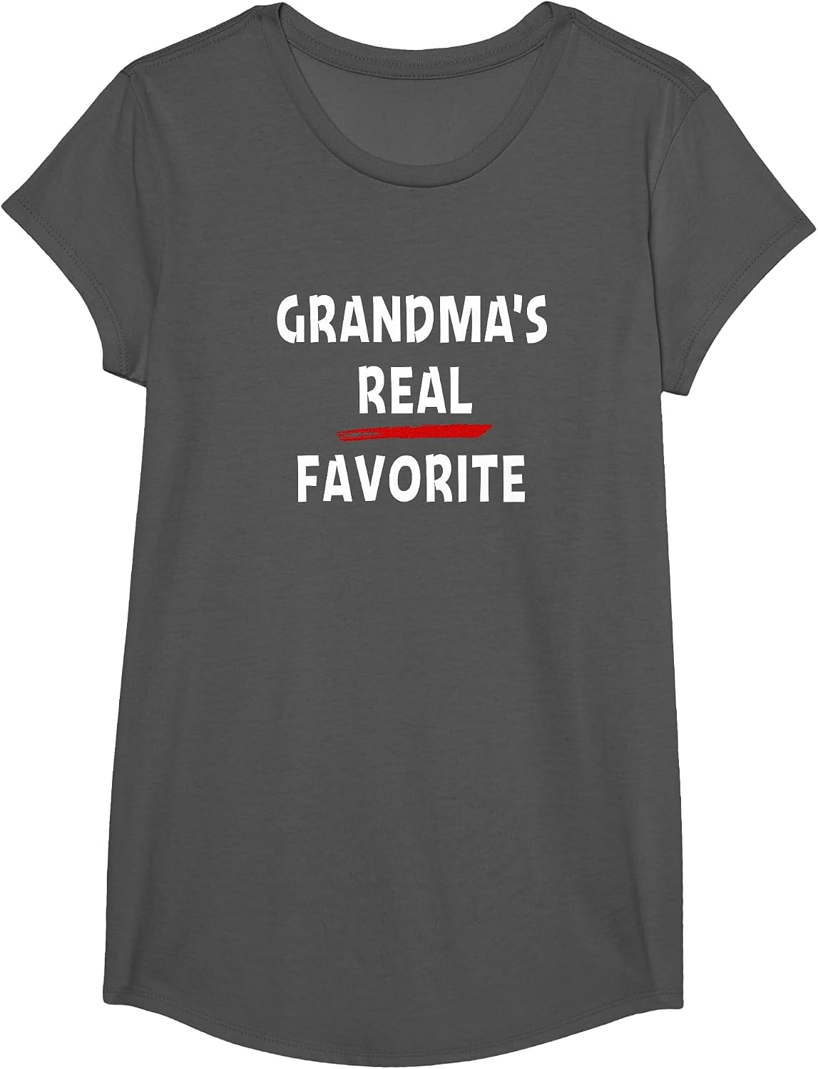 Grandma's Real Favorite Grandchild Funny Sibling Rivalry T-Shirt - Girls Asphalt Grey