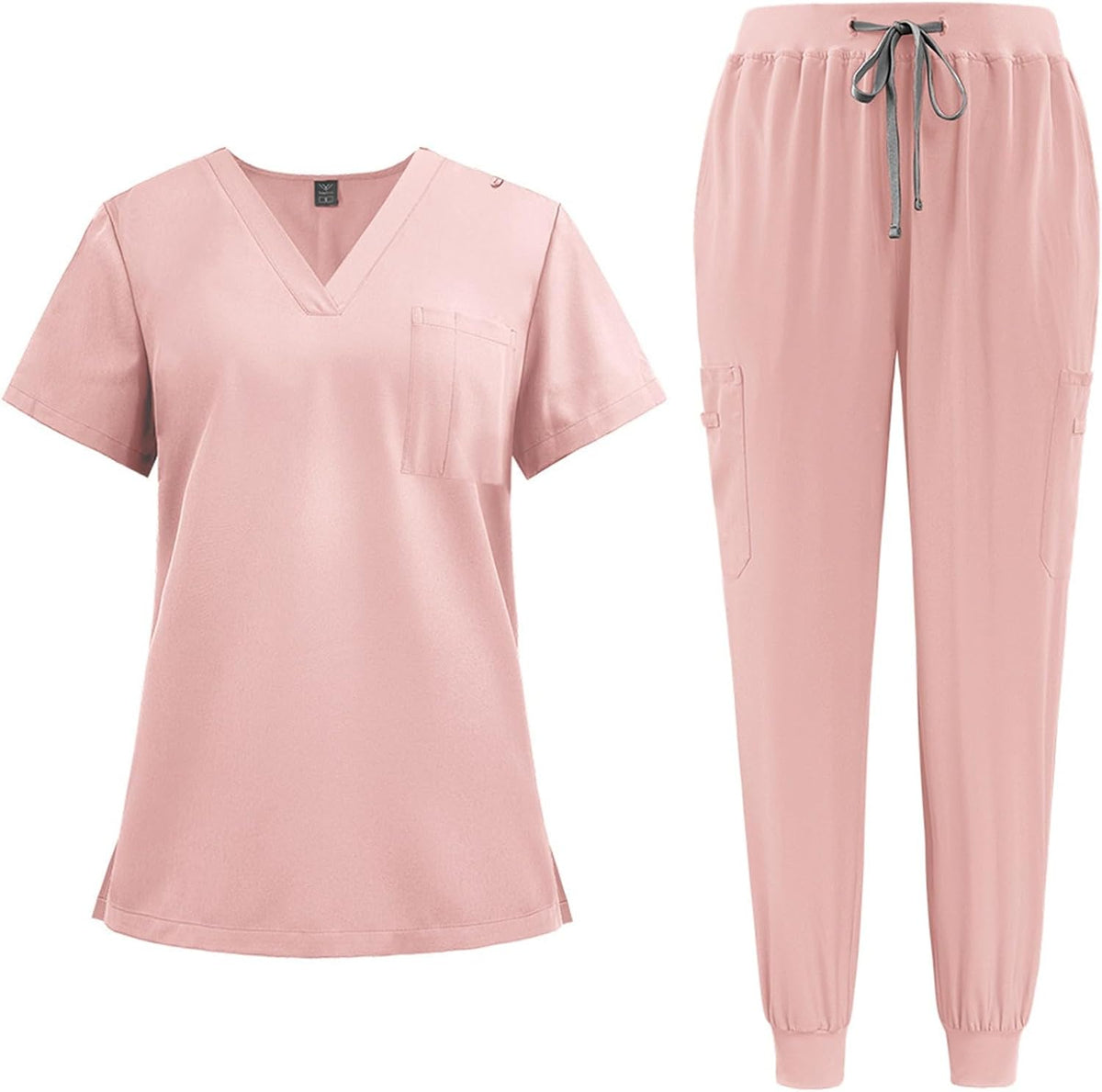 Scrubs for Women Set Stretch V-Neck Scrub Tops & Cargo Pant Quick Drying Solid Medical Nurse Uniform with Pockets - 04-pink