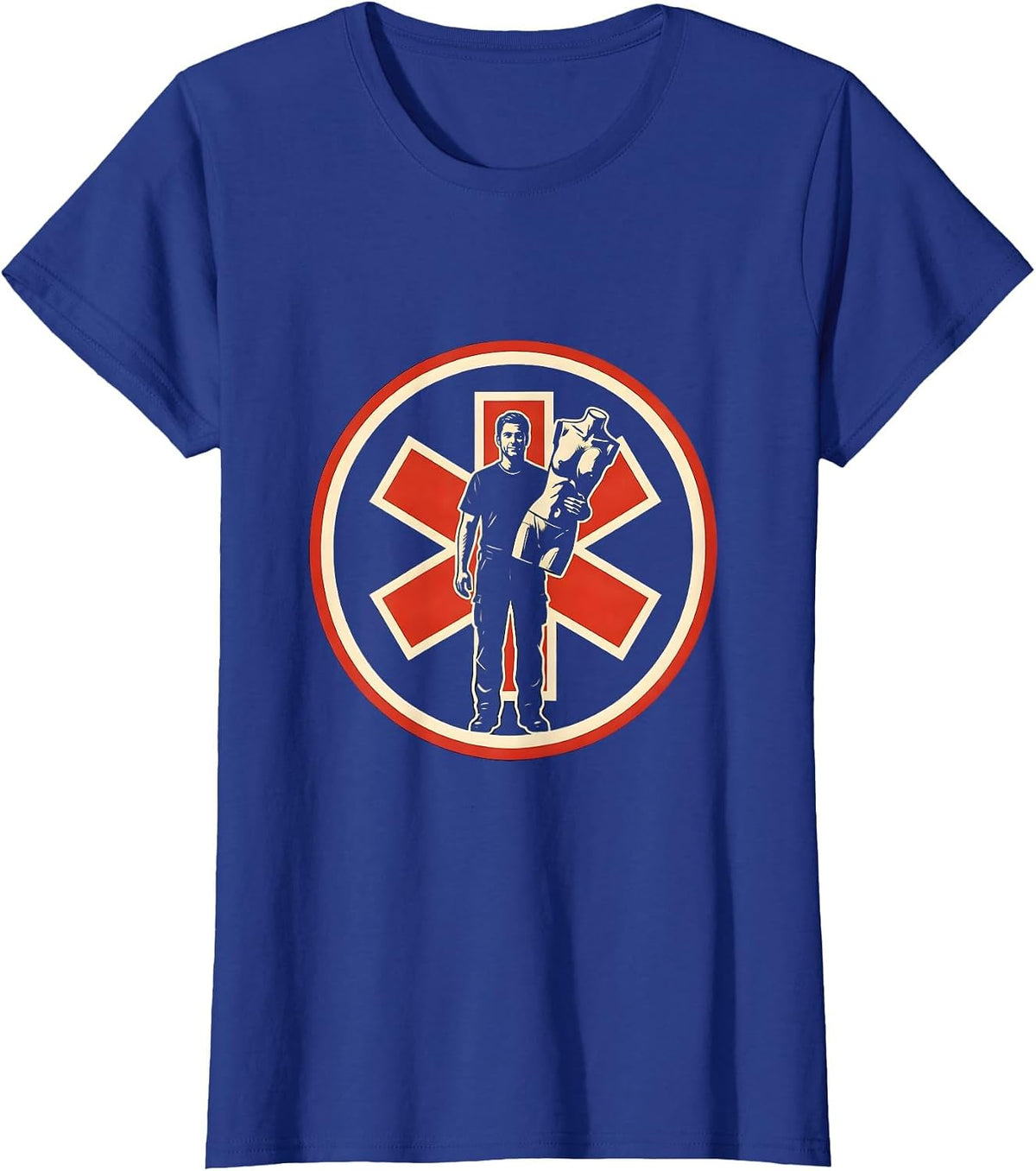 Women's EMT Mannequin Deadpan Humor Stencil Graphic T-Shirt - Royal Blue