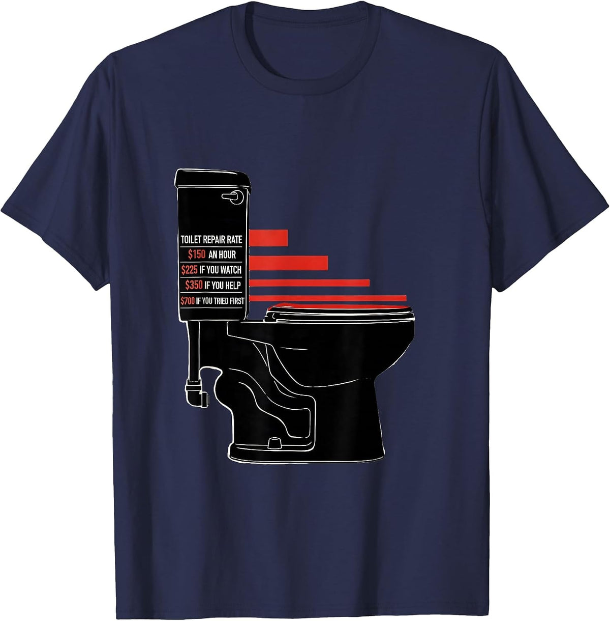 Men's Funny Plumber Hourly Rate Trade Humor T-Shirt - Navy Blue