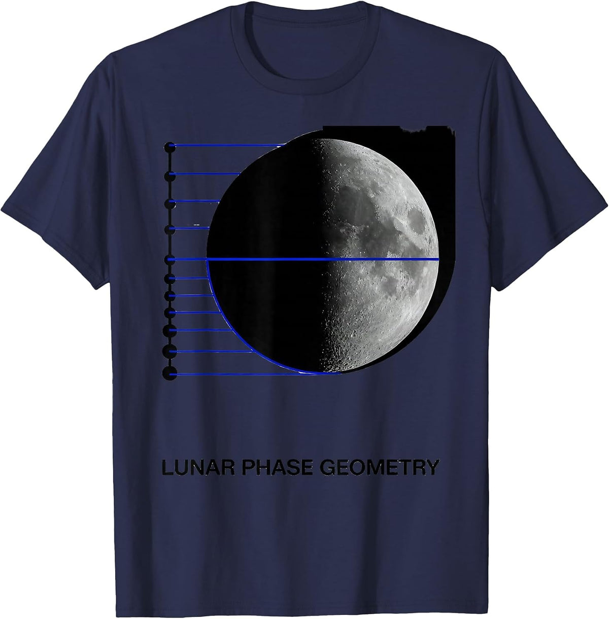 Men's Lunar Phase Geometry Astronomy Science Teacher Moon Phases T-Shirt - Navy Blue
